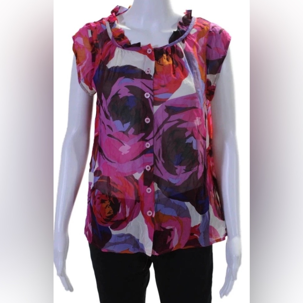 Nanette Lepore Pink Multi Floral Button-Front Blouse